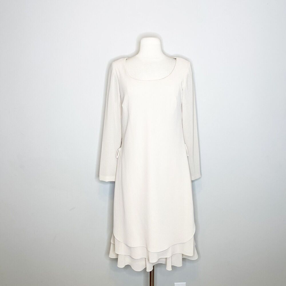 NEW Vintage Y2K Cattiva Size 6 Dress Beige Tan Shift Layered Long Sleeve Dressy - Picture 2 of 5